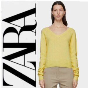 ZARA Yellow Long Sleeve V Neck Sweater